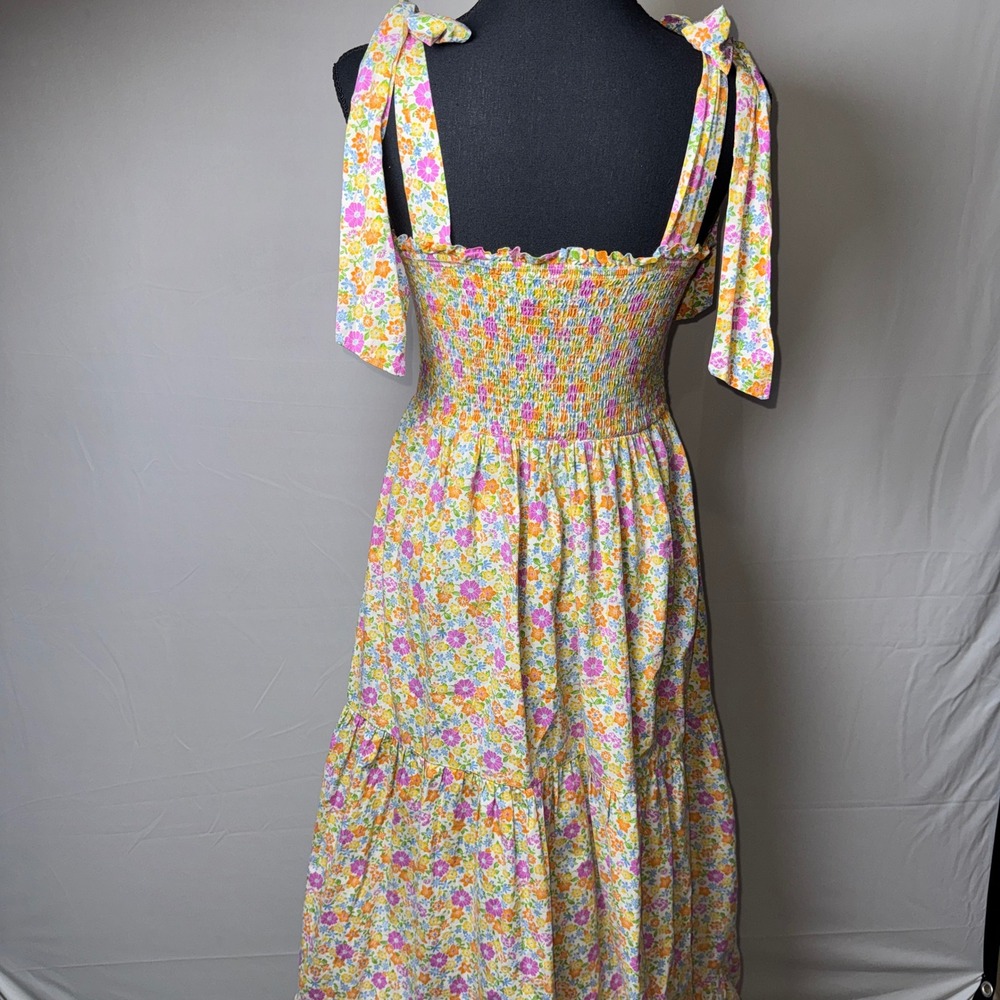 Flying Tomato Floral Smocked Maxi Dress Tie Shoulder Cotton Multi Color M Tiered - Picture 5 of 9